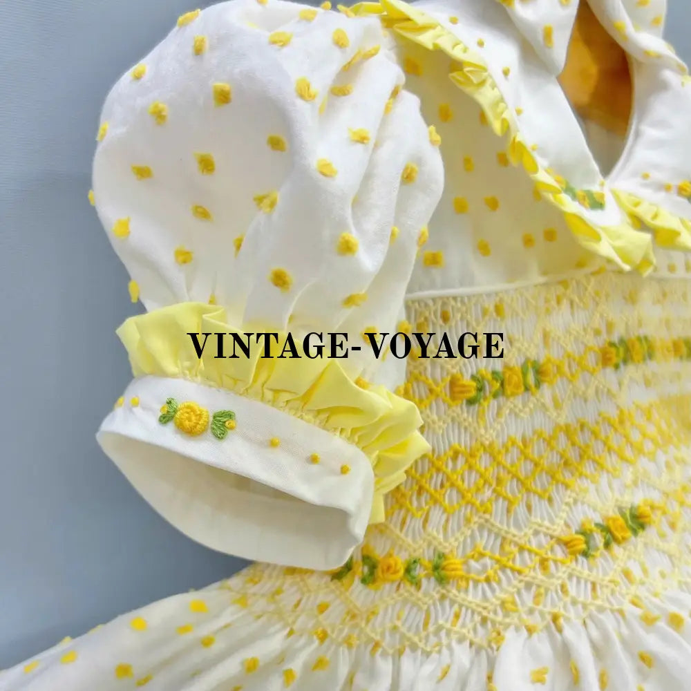 PRE-ORDER NOW & GET NEXT WEEK☀️AGNES LEMON🍋SWISS DOT HAND-SMOCKED🧵🪡DRESS & BOWS OR HEADBAND🎀🎀 Baby & Toddler Dresses