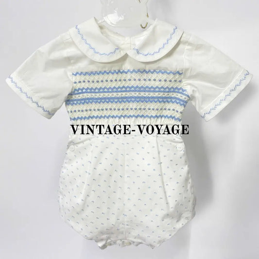 PRE-ORDER NOW & GET NEXT WEEK👼BABY BOYS ROBERT BLUE🩵HAND-SMOCKED BUSTER SUIT🧵🪡 NB Baby & Toddler Outfits