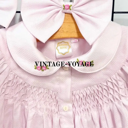 PRE-ORDER NOW & GET NEXT WEEK😍BABY GIRLS GRETA PALE PINK🌷HAND-SMOCKED🧵🪡ROMPER & HAIR BOWS OR HEADBANDS🎀🎀 Baby & Toddler