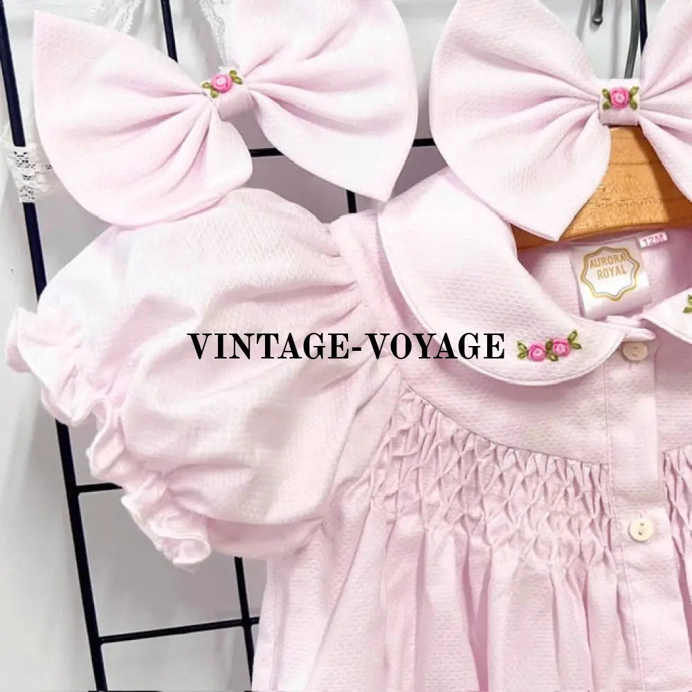 PRE-ORDER NOW & GET NEXT WEEK😍BABY GIRLS GRETA PALE PINK🌷HAND-SMOCKED🧵🪡ROMPER & HAIR BOWS OR HEADBANDS🎀🎀 Baby & Toddler