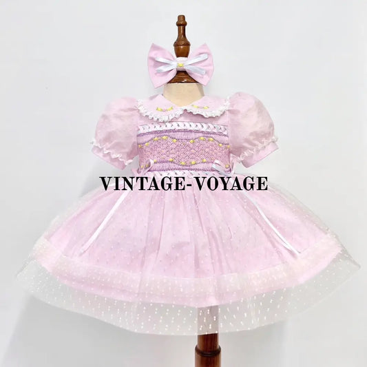 Pre-Order Now & Get Next Week! Baccarat Baby Pink Hand-Smocked Dress Hair Bows 3M Baby Toddler