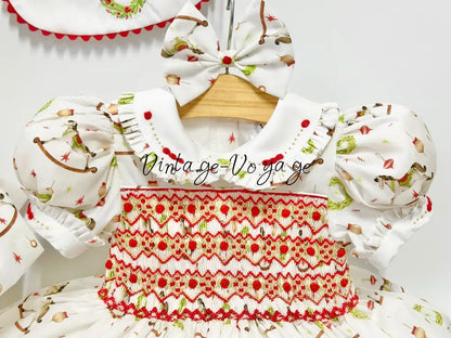 PRE-ORDER NOW & GET NEXT WEEK! FESTIVE FUN HAND-SMOCKED DRESS,PANTIES,BIB & BOWS 0-3 months Baby & Toddler Dresses