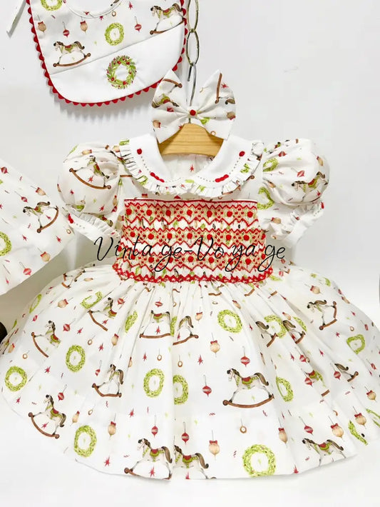 PRE-ORDER NOW & GET NEXT WEEK! FESTIVE FUN HAND-SMOCKED DRESS,PANTIES,BIB & BOWS Baby & Toddler Dresses