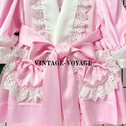 PRE-ORDER NOW & GET NEXT WEEK😍MARY PINK 🌷SILK/SATIN DRESSING GOWN PYJAMAS SET & HAIR BOWS OR HEADBAND 🎀🎀 pyjama set