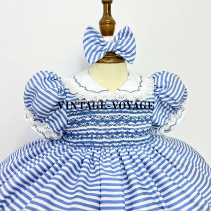 Pre-Order Now & Get Next Week! Melanie Blue Stripes Hand-Smocked Dress Bows 6M Baby Toddler Dresses