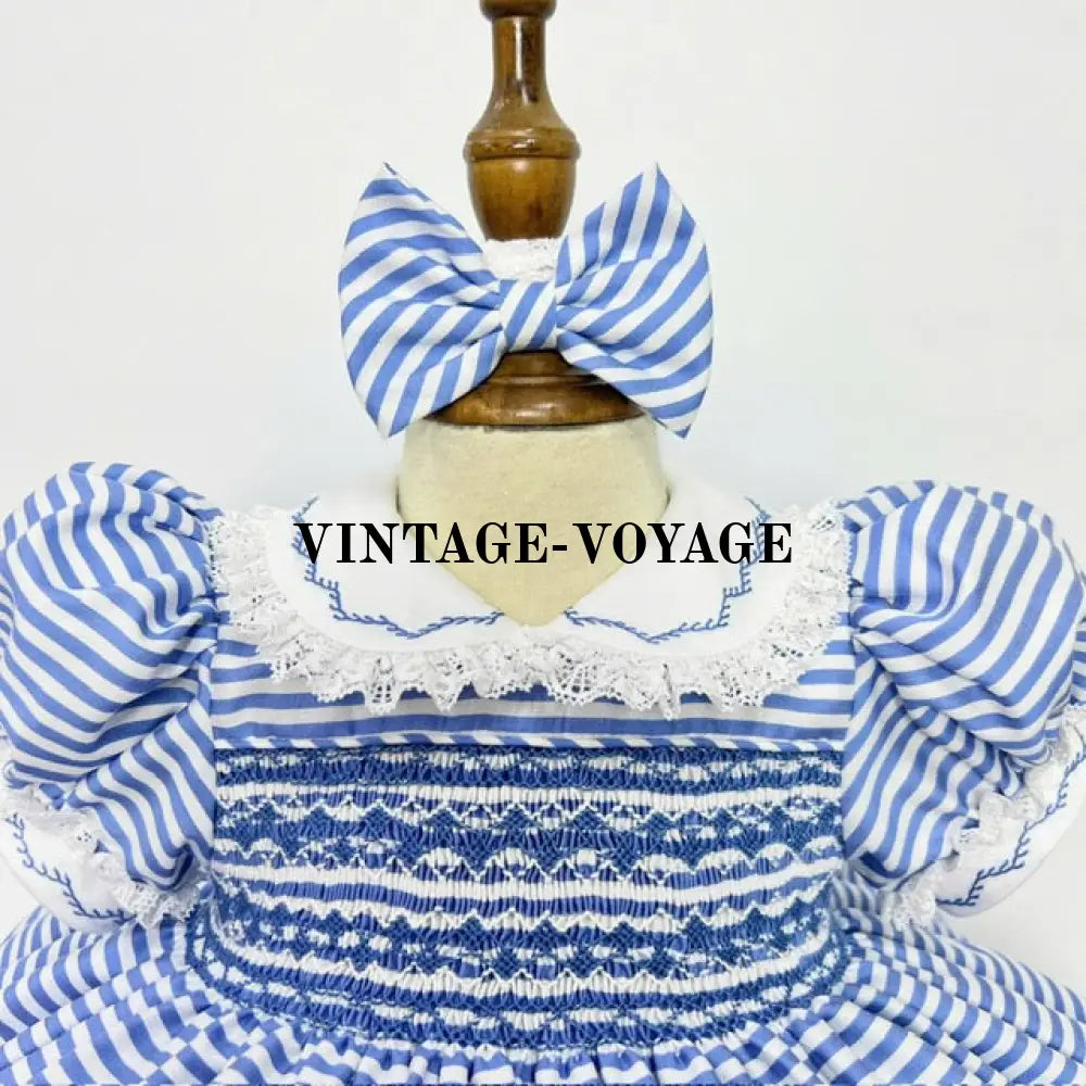 Pre-Order Now & Get Next Week! Melanie Blue Stripes Hand-Smocked Dress Bows Baby Toddler Dresses