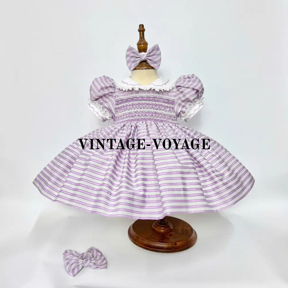 Pre-Order Now & Get Next Week! Melanie Lilac Stripes Hand-Smocked Dress Bows 6M Baby Toddler Dresses