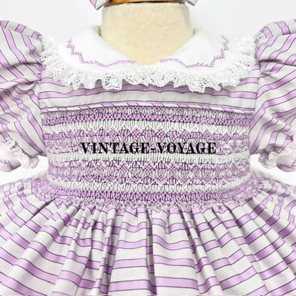 Pre-Order Now & Get Next Week! Melanie Lilac Stripes Hand-Smocked Dress Bows Baby Toddler Dresses