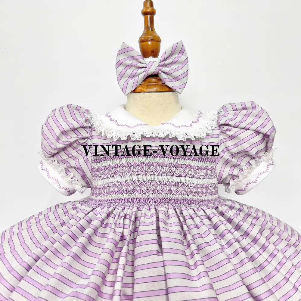 Pre-Order Now & Get Next Week! Melanie Lilac Stripes Hand-Smocked Dress Bows Baby Toddler Dresses