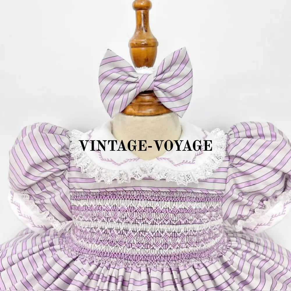 Pre-Order Now & Get Next Week! Melanie Lilac Stripes Hand-Smocked Dress Bows Baby Toddler Dresses