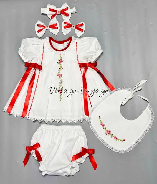 PRE-ORDER NOW & GET NEXT WEEK! NEW! ALINA ECRU FOUR-PIECE HAND-EMBROIDERED BABY OUTFIT 0-3 months Baby & Toddler Outfits