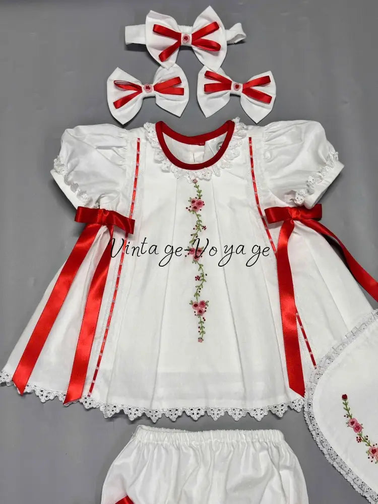 PRE-ORDER NOW & GET NEXT WEEK! NEW! ALINA ECRU FOUR-PIECE HAND-EMBROIDERED BABY OUTFIT Baby & Toddler Outfits