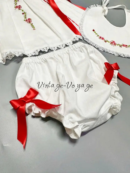 PRE-ORDER NOW & GET NEXT WEEK! NEW! ALINA ECRU FOUR-PIECE HAND-EMBROIDERED BABY OUTFIT Baby & Toddler Outfits