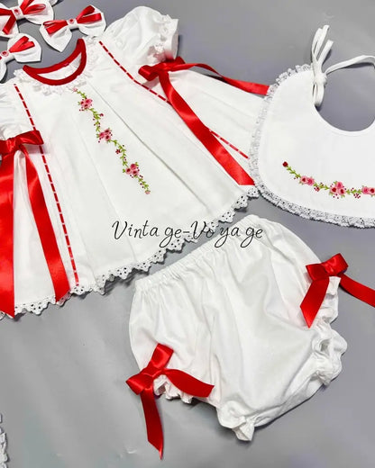 PRE-ORDER NOW & GET NEXT WEEK! NEW! ALINA ECRU FOUR-PIECE HAND-EMBROIDERED BABY OUTFIT Baby & Toddler Outfits