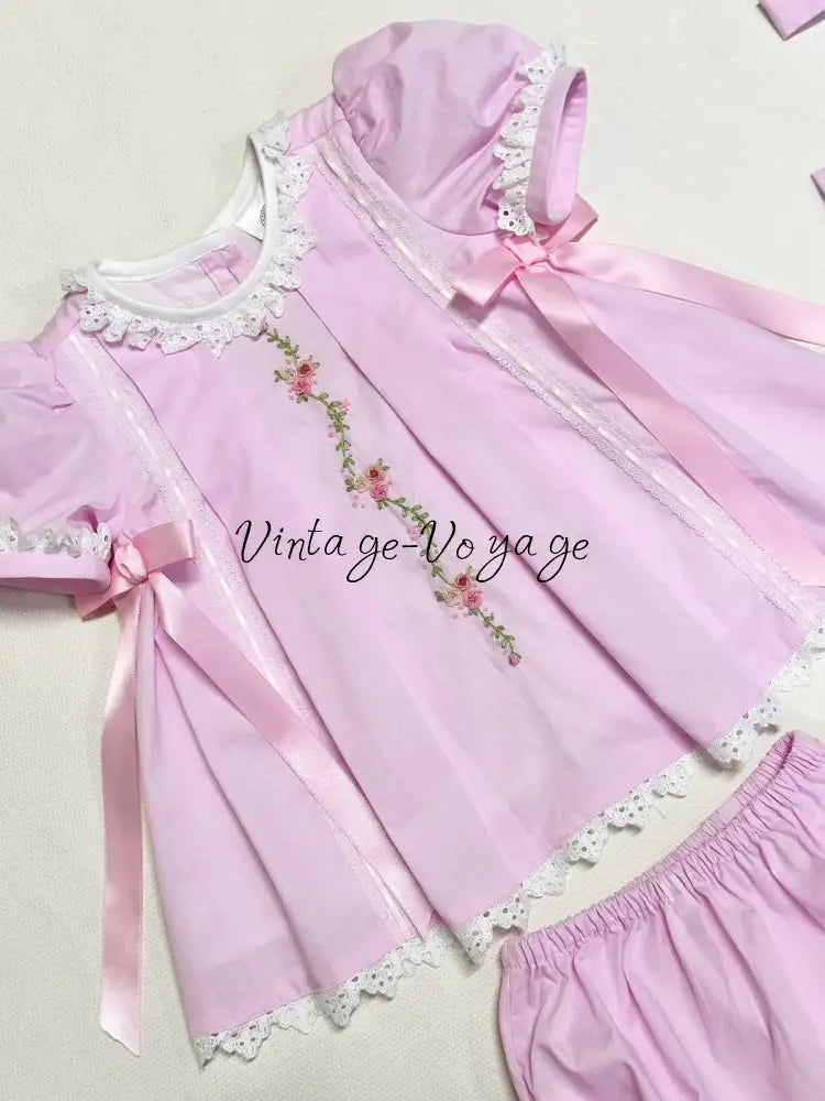 PRE-ORDER NOW & GET NEXT WEEK❤️NEW👼ALINA🧚PINK FOUR-PIECE HAND-EMBROIDERED🧵🪡BABY OUTFIT🎀 Baby & Toddler Outfits