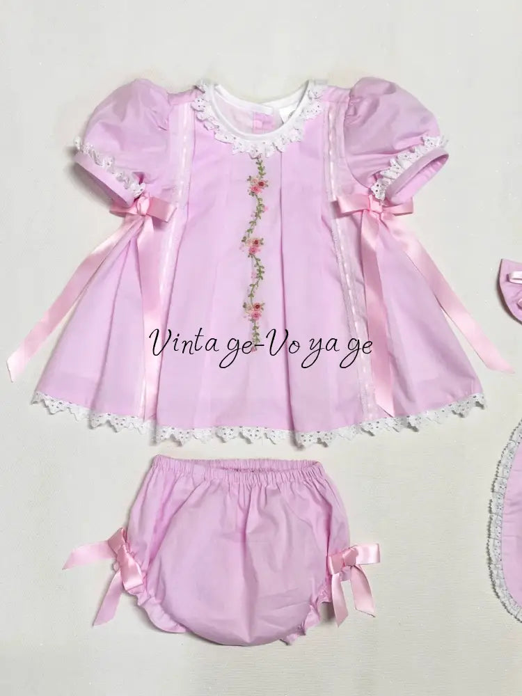 PRE-ORDER NOW & GET NEXT WEEK❤️NEW👼ALINA🧚PINK FOUR-PIECE HAND-EMBROIDERED🧵🪡BABY OUTFIT🎀 Baby & Toddler Outfits