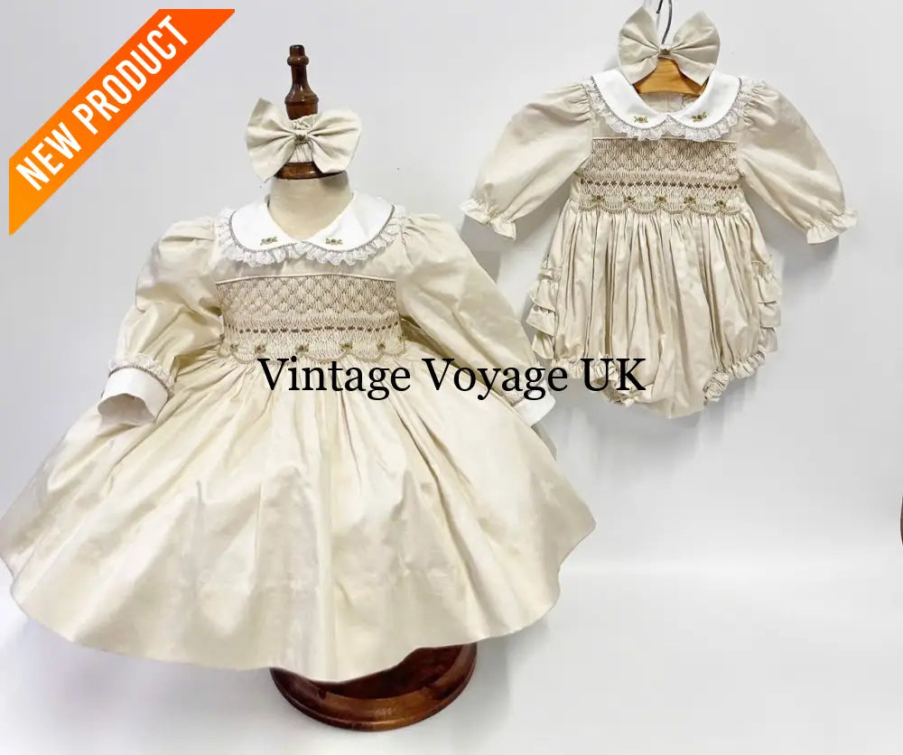PRE-ORDER NOW & GET NEXT WEEK🤩NEW😍BECKY CREAM🍦HAND-SMOCKED🧵🪡ROMPER/SUIT🎀 Baby & Toddler Outfits