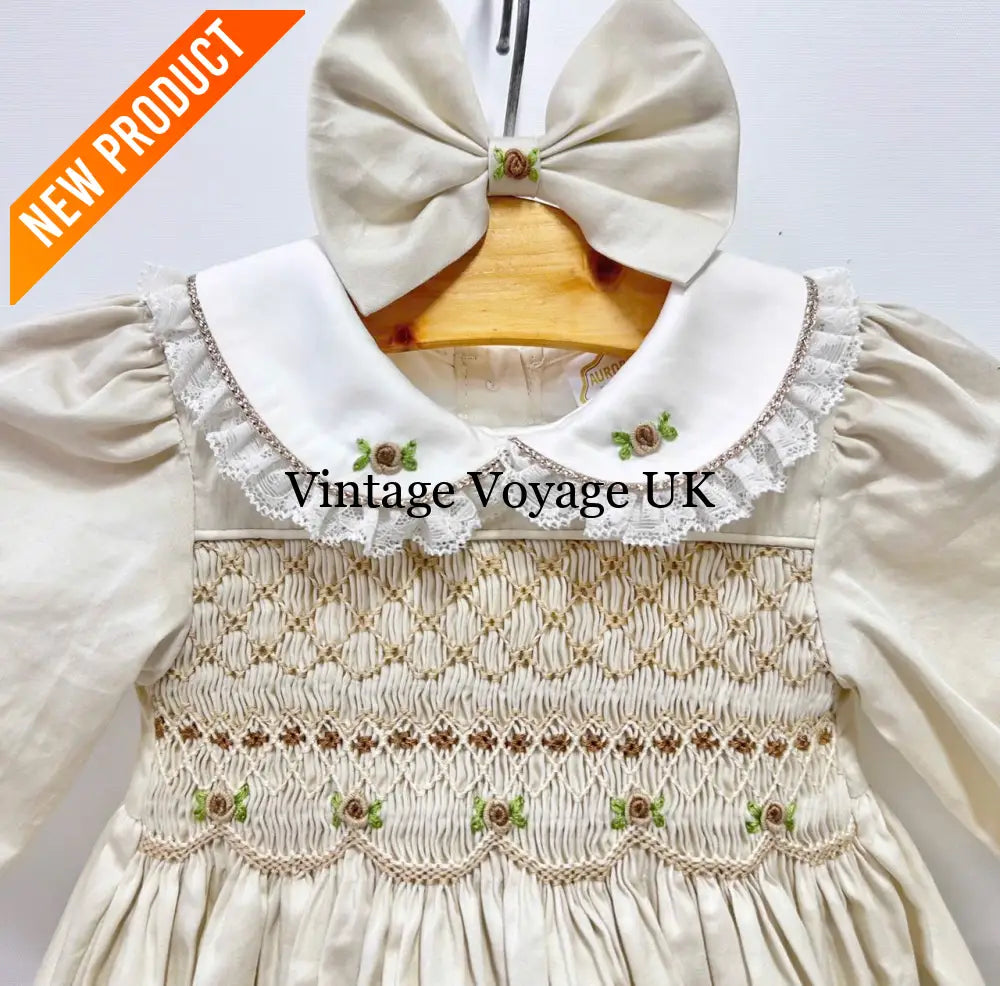 PRE-ORDER NOW & GET NEXT WEEK🤩NEW😍BECKY CREAM🍦HAND-SMOCKED🧵🪡ROMPER/SUIT🎀 Baby & Toddler Outfits