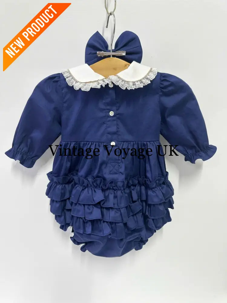 PRE-ORDER NOW & GET NEXT WEEK!NEW! BECKY NAVY BLUE HAND-SMOCKED ROMPER/SUIT Baby & Toddler Outfits