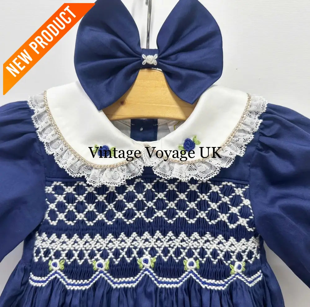 PRE-ORDER NOW & GET NEXT WEEK!NEW! BECKY NAVY BLUE HAND-SMOCKED ROMPER/SUIT Baby & Toddler Outfits