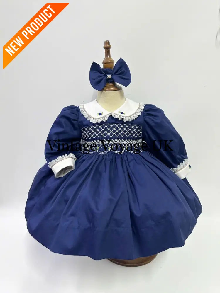 PRE-ORDER NOW & GET NEXT WEEK!NEW! BECKY NAVY BLUE HAND-SMOCKED ROMPER/SUIT Baby & Toddler Outfits