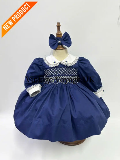 PRE-ORDER NOW & GET NEXT WEEK!NEW! BECKY NAVY BLUE HAND-SMOCKED ROMPER/SUIT Baby & Toddler Outfits