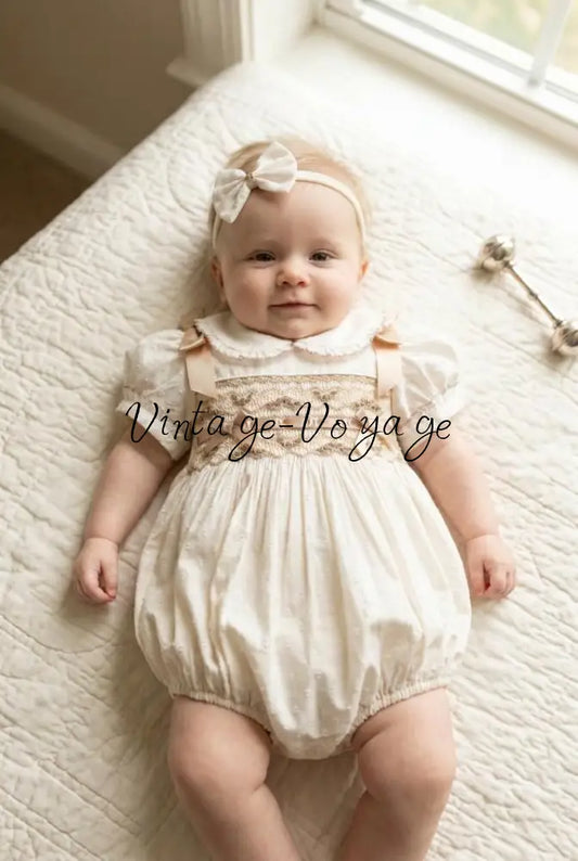 PRE-ORDER NOW & GET NEXT WEEK‼️NEW🥰CREAM🧁BELLA SWISS DOT HAND-SMOCKED🧵🪡BABY BUBBLE & ACCESSORIES🎀👼 - NB-1M - Baby &