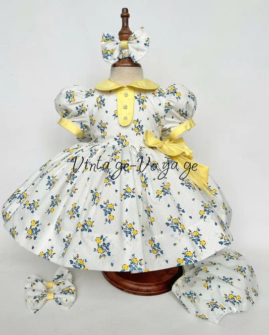 PRE-ORDER NOW & GET NEXT WEEK!NEW☀️DAKOTA CLASSIC COTTON FLORAL🌸🌺PRINTED DRESS KNICKERS & BOWS🎀 3M Baby & Toddler