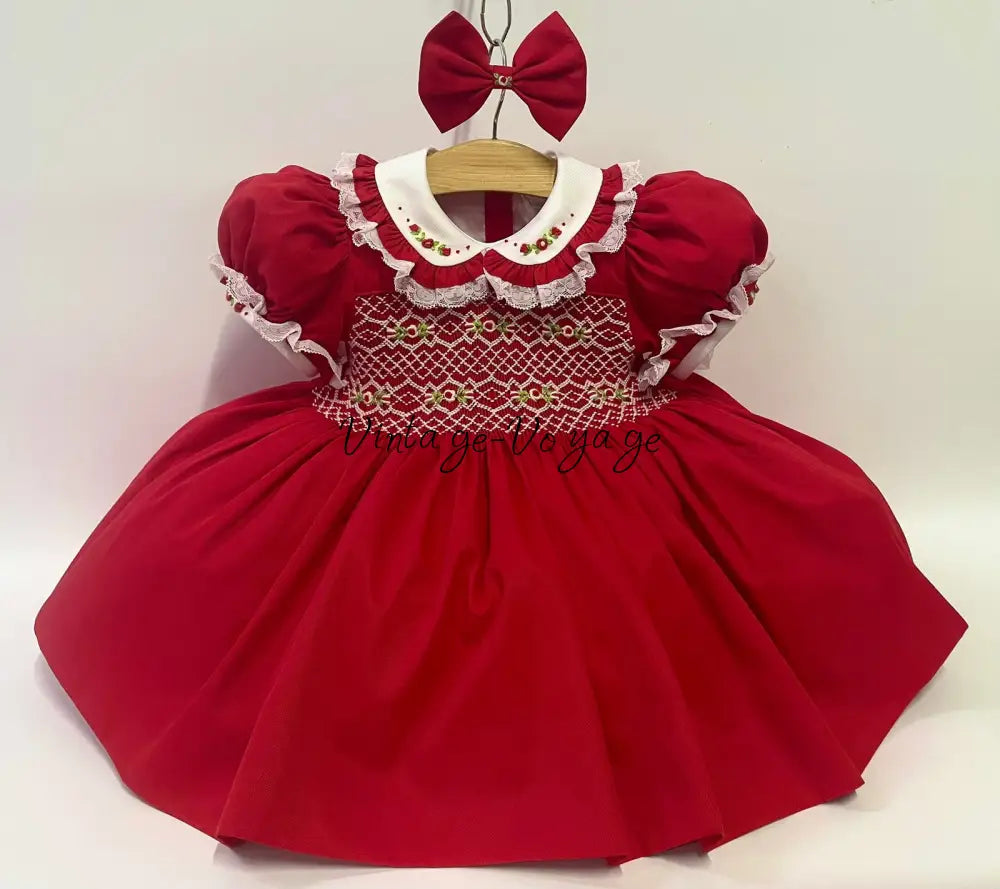 PRE-ORDER NOW & GET NEXT WEEK! NEW! JOLLY RED HAND-SMOCKED🧵🪡DRESS PANTIES & HAIR ACCESSORIES🎀 6-9 months Baby & Toddler