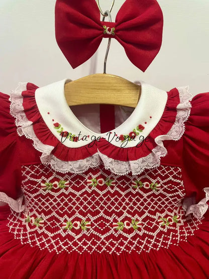 PRE-ORDER NOW & GET NEXT WEEK! NEW! JOLLY RED HAND-SMOCKED🧵🪡DRESS PANTIES & HAIR ACCESSORIES🎀 Baby & Toddler Dresses