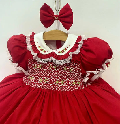 PRE-ORDER NOW & GET NEXT WEEK! NEW! JOLLY RED HAND-SMOCKED🧵🪡DRESS PANTIES & HAIR ACCESSORIES🎀 Baby & Toddler Dresses