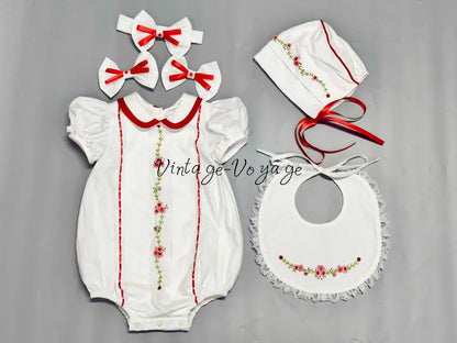 PRE-ORDER NOW & GET NEXT WEEK! NEW! LINA ECRU HAND-EMBROIDERED BABYSUIT BIB BONNET AND HEADBAND 0-3 months Baby &