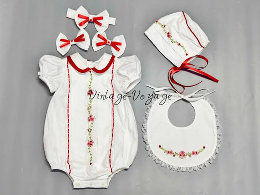 PRE-ORDER NOW & GET NEXT WEEK! NEW! LINA ECRU HAND-EMBROIDERED BABYSUIT BIB BONNET AND HEADBAND 0-3 months Baby &