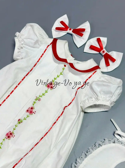 PRE-ORDER NOW & GET NEXT WEEK! NEW! LINA ECRU HAND-EMBROIDERED BABYSUIT BIB BONNET AND HEADBAND Baby & Toddler Outfits