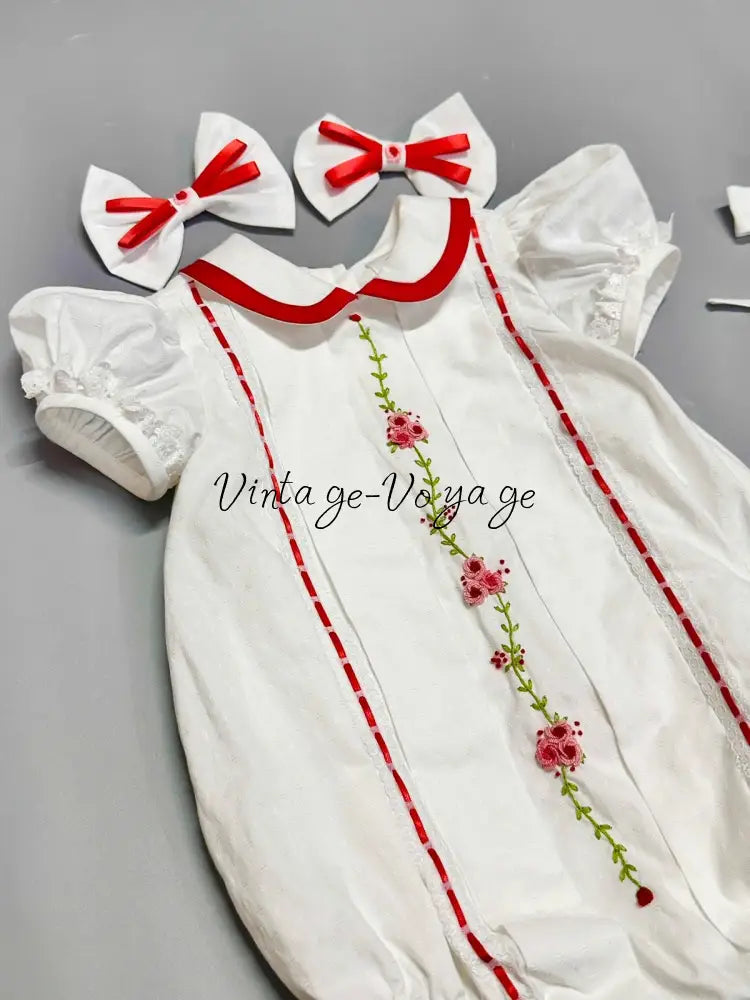 PRE-ORDER NOW & GET NEXT WEEK! NEW! LINA ECRU HAND-EMBROIDERED BABYSUIT BIB BONNET AND HEADBAND Baby & Toddler Outfits