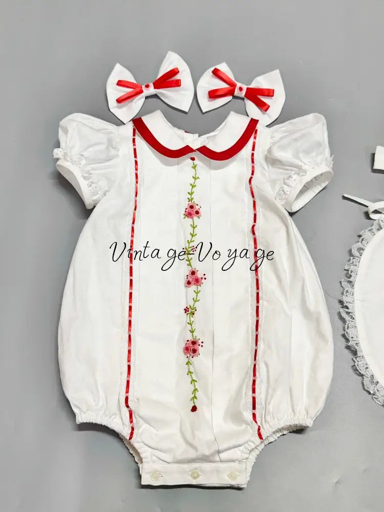 PRE-ORDER NOW & GET NEXT WEEK! NEW! LINA ECRU HAND-EMBROIDERED BABYSUIT BIB BONNET AND HEADBAND Baby & Toddler Outfits