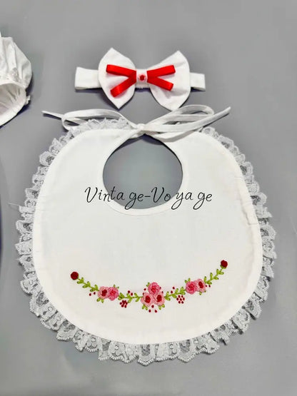 PRE-ORDER NOW & GET NEXT WEEK! NEW! LINA ECRU HAND-EMBROIDERED BABYSUIT BIB BONNET AND HEADBAND Baby & Toddler Outfits