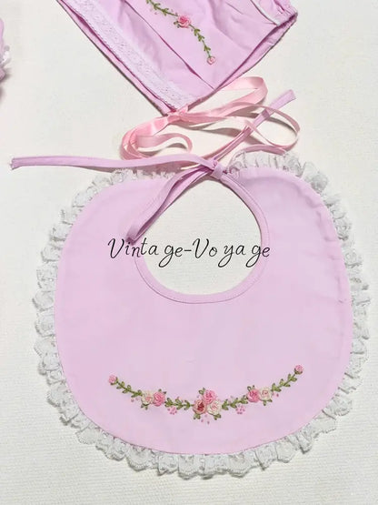 PRE-ORDER NOW & GET NEXT WEEK❤️NEW👼LINA PINK🧚HAND-EMBROIDERED🧵🪡BABYSUIT BIB BONNET AND HEADBAND🎀 Baby & Toddler Outfits