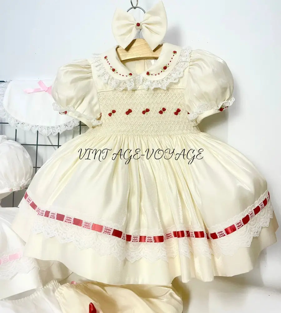 PRE-ORDER NOW & GET NEXT WEEK! NEW! MELODY BISCUIT HAND-SMOCKED🧵🪡DRESS,BIB,BLOOMERS & HEADBAND OR BOWS🎀🎀 0-3 months
