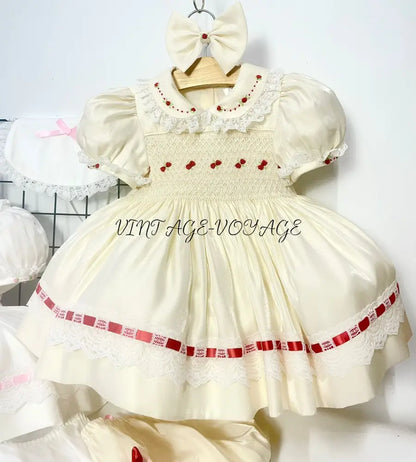 PRE-ORDER NOW & GET NEXT WEEK! NEW! MELODY BISCUIT HAND-SMOCKED🧵🪡DRESS,BIB,BLOOMERS & HEADBAND OR BOWS🎀🎀 0-3 months