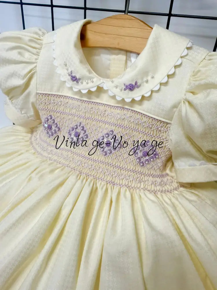 PRE-ORDER NOW & GET NEXT WEEK! NEW! MOLLY CREAM & LILAC HAND-SMOCKED DRESSS PANTIES (6M-24M) & BOWS Baby & Toddler