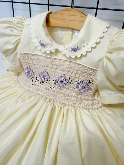 PRE-ORDER NOW & GET NEXT WEEK! NEW! MOLLY CREAM & LILAC HAND-SMOCKED DRESSS PANTIES (6M-24M) & BOWS Baby & Toddler
