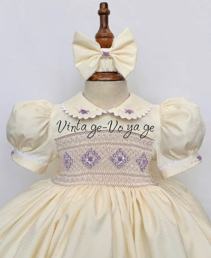 PRE-ORDER NOW & GET NEXT WEEK! NEW! MOLLY CREAM & LILAC HAND-SMOCKED DRESSS PANTIES (6M-24M) & BOWS Baby & Toddler
