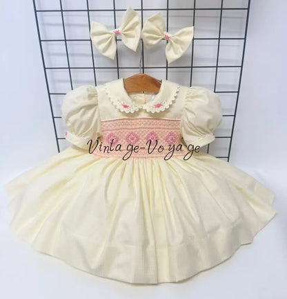 PRE-ORDER NOW & GET NEXT WEEK! NEW! MOLLY CREAM & PINK HAND-SMOCKED DRESSS PANTIES (6M-24M) & BOWS 6M Baby & Toddler