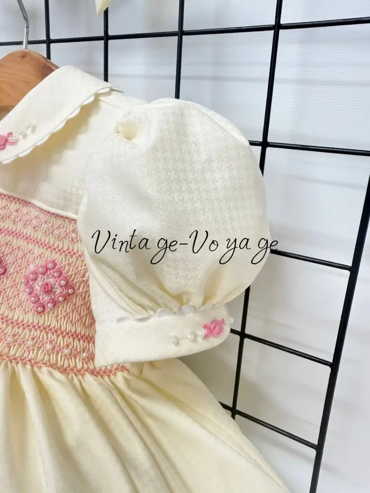 PRE-ORDER NOW & GET NEXT WEEK! NEW! MOLLY CREAM & PINK HAND-SMOCKED DRESSS PANTIES (6M-24M) & BOWS Baby & Toddler