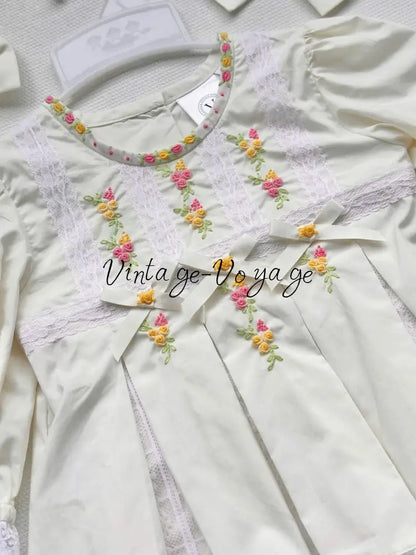 PRE-ORDER NOW & GET NEXT WEEK! NEW! 🤩ROSY ECRU💞💞COTTON HAND-EMBROIDERED🧵🪡LACE & RIBBON PYJAMA SET🎀 pyjama set