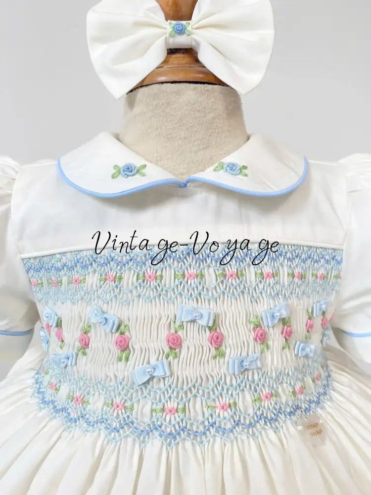 PRE-ORDER NOW & GET NEXT WEEK! NEW SEASON🎄SCARLETT WHITE & BLUE HAND-SMOCKED🧵🪡👑DRESS & ACCESSORIES🎀❄️ - 3M - Baby &