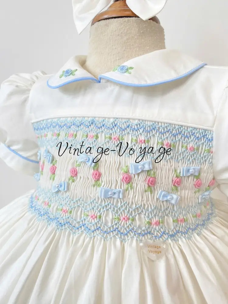 PRE-ORDER NOW & GET NEXT WEEK! NEW SEASON🎄SCARLETT WHITE & BLUE HAND-SMOCKED🧵🪡👑DRESS & ACCESSORIES🎀❄️ - Baby & Toddler
