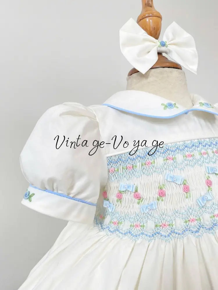 PRE-ORDER NOW & GET NEXT WEEK! NEW SEASON🎄SCARLETT WHITE & BLUE HAND-SMOCKED🧵🪡👑DRESS & ACCESSORIES🎀❄️ - Baby & Toddler