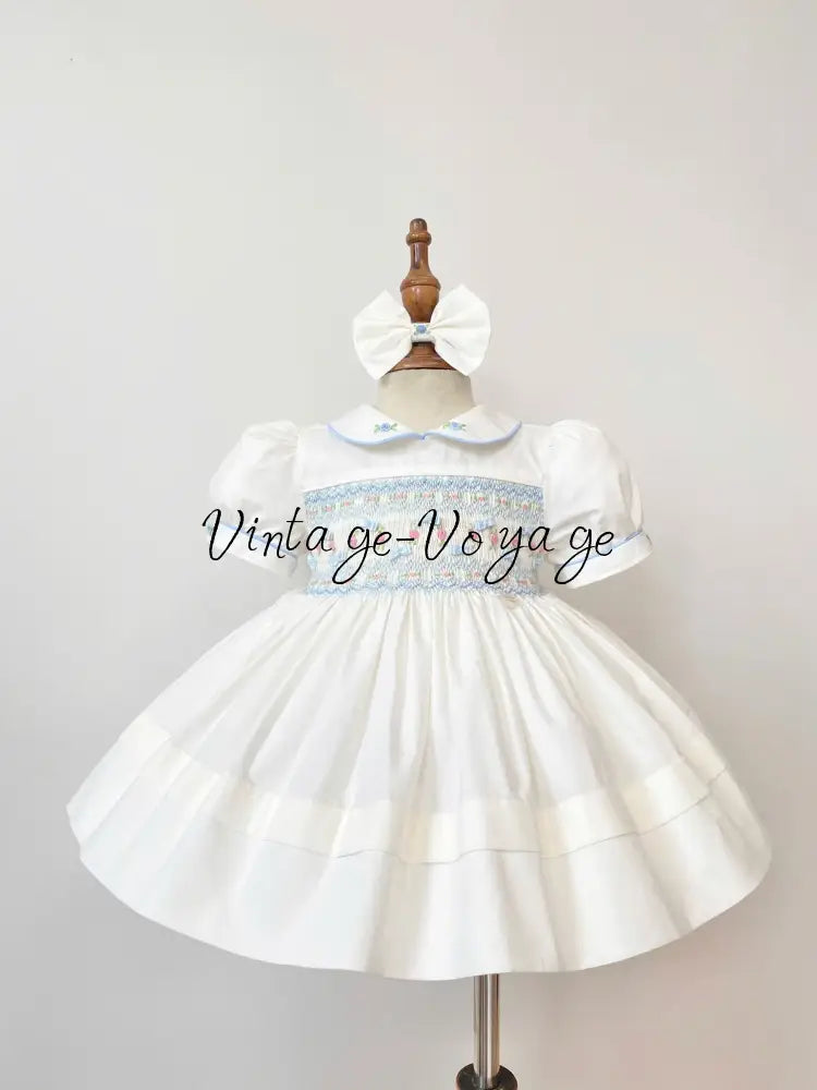 PRE-ORDER NOW & GET NEXT WEEK! NEW SEASON🎄SCARLETT WHITE & BLUE HAND-SMOCKED🧵🪡👑DRESS & ACCESSORIES🎀❄️ - Baby & Toddler